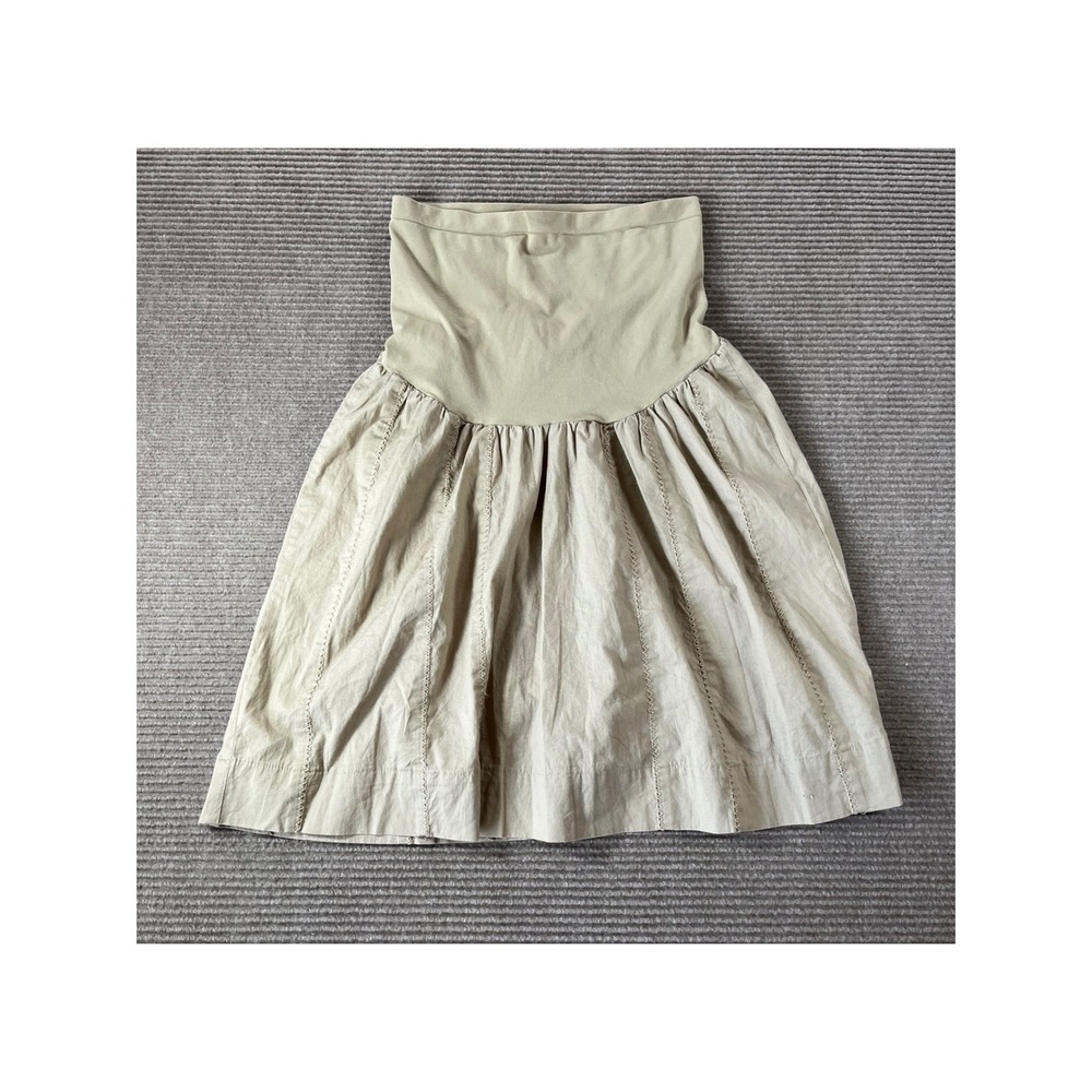 Motherhood Maternity Khaki Tan Over Belly Skirt Large Zigzag Stitch Knee Length